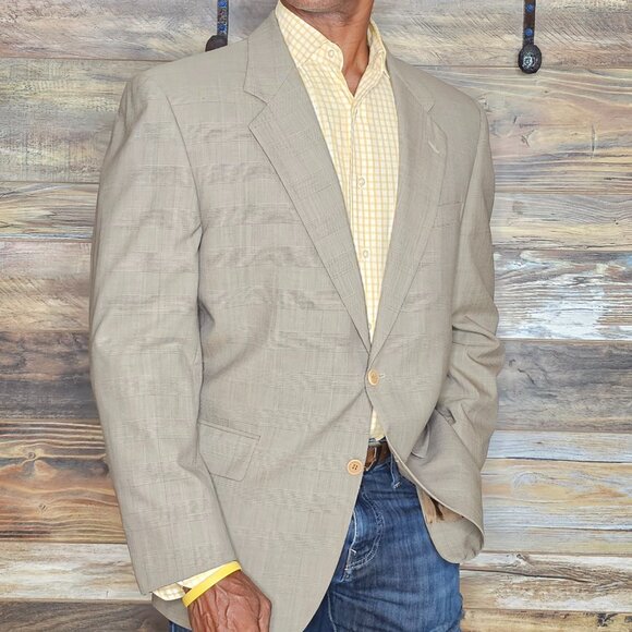 Vitale Barberis Canonico Italy Dei Giovani Wool Beige Plaid Blazer Jacket 40R - Picture 6 of 10